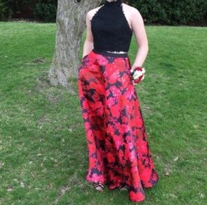 Red and Black two-piece prom dress